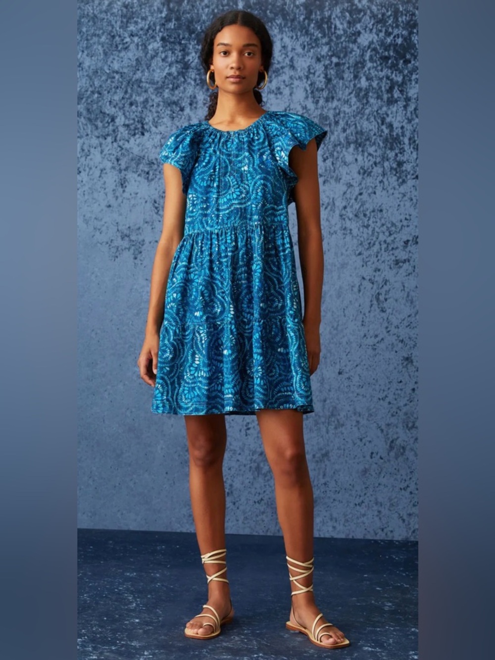 Marie Oliver Kara Maui Burst Blue Teal Cotton Mini Dress